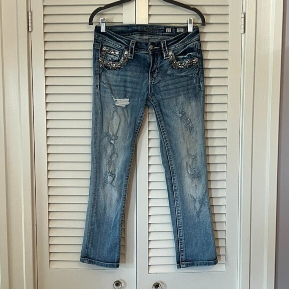 Miss Me Signature Crop jeans denim 27 embellished distressed - Picture 1 of 13